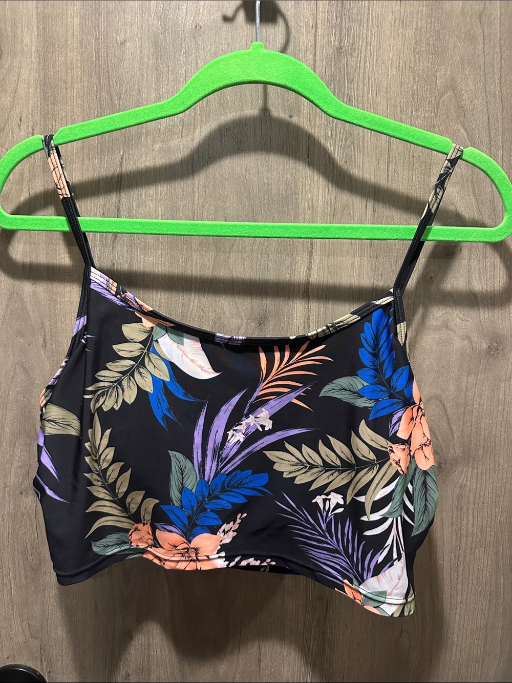 Endless Waves Black Tropical Floral Strappy Bikini Top Size L